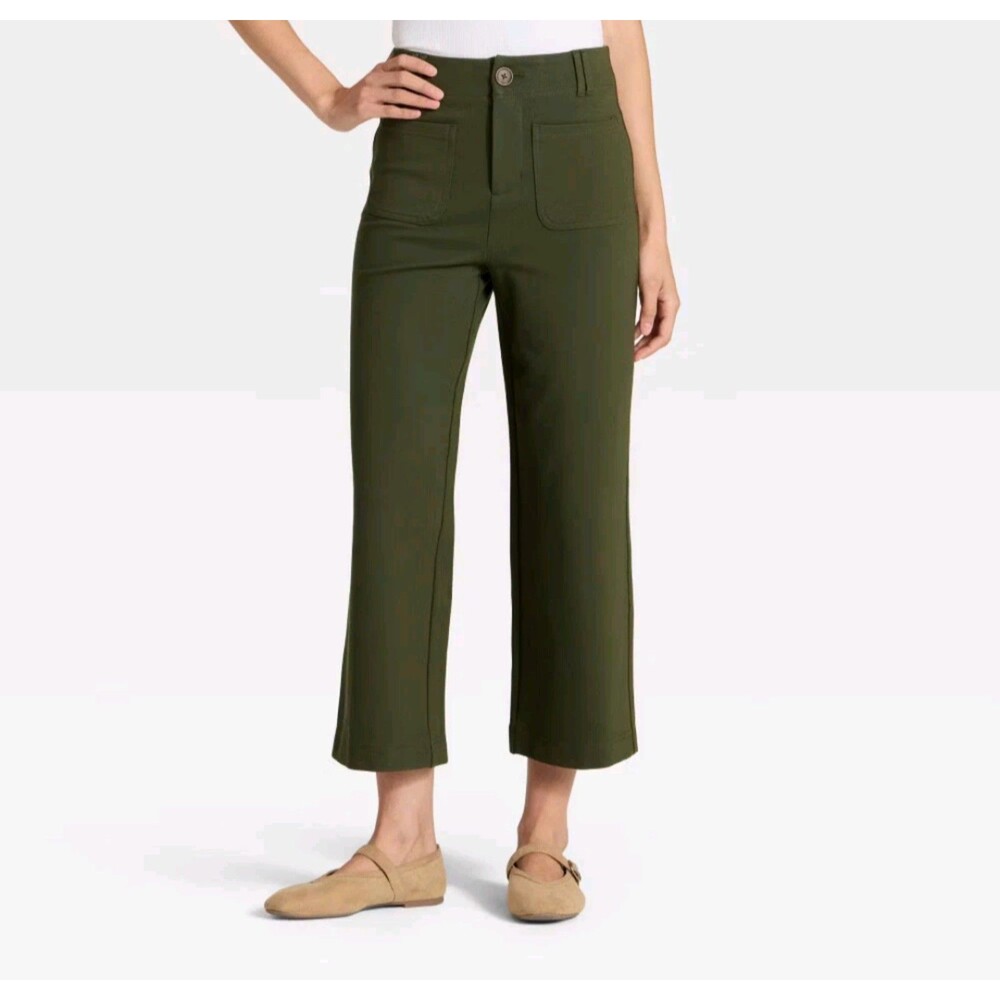 Women's A New Day High Rise Cropped Pants Olive Green Size 10